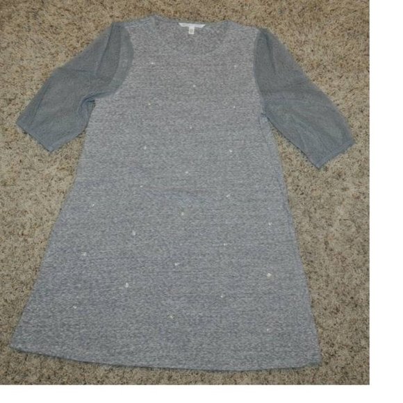 Womens Rhinestone Dress Victoria Secrets XS Gray Pullover Lace Puff Sleeves - Picture 1 of 3